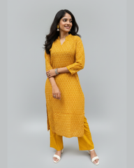 Charvi Yellow Cotton Coord Set