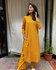 Charvi Yellow Cotton Coord Set