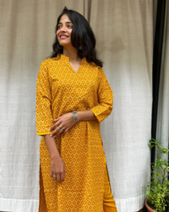 Charvi Yellow Cotton Coord Set