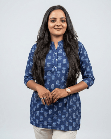 Sakti Blue Cotton Short Top Kurti