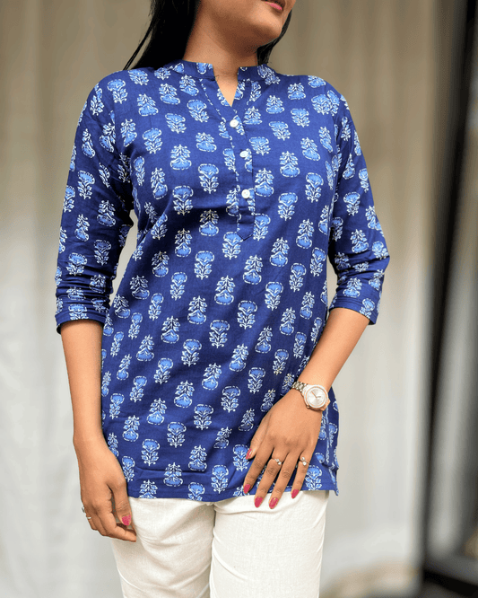 Sakti Blue Cotton Short Top Kurti