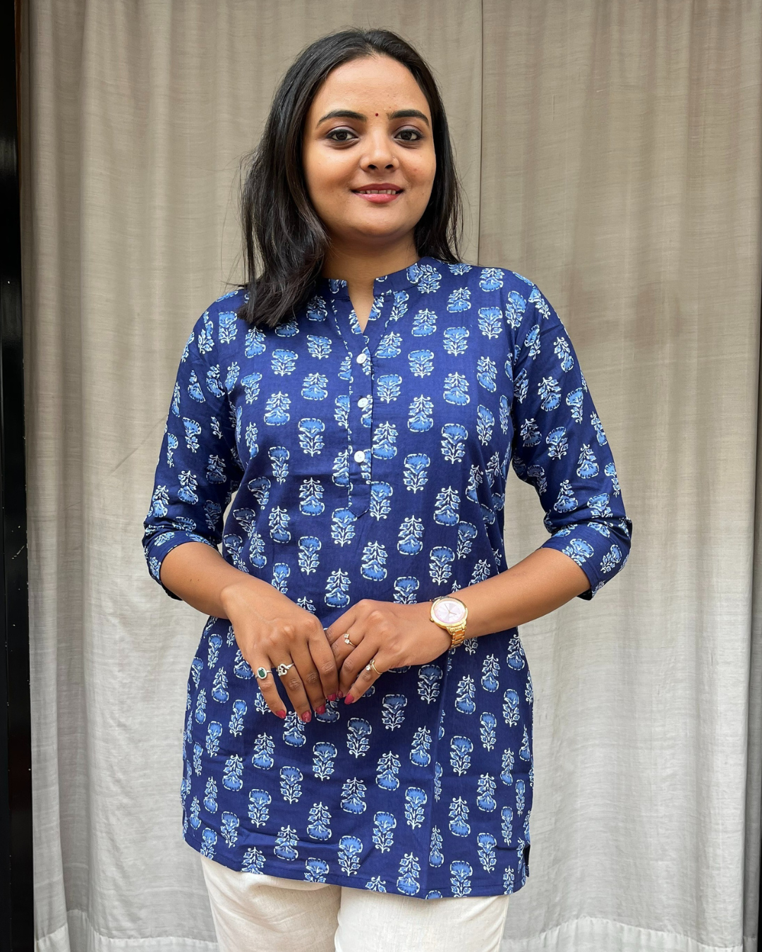 Sakti Blue Cotton Short Top Kurti
