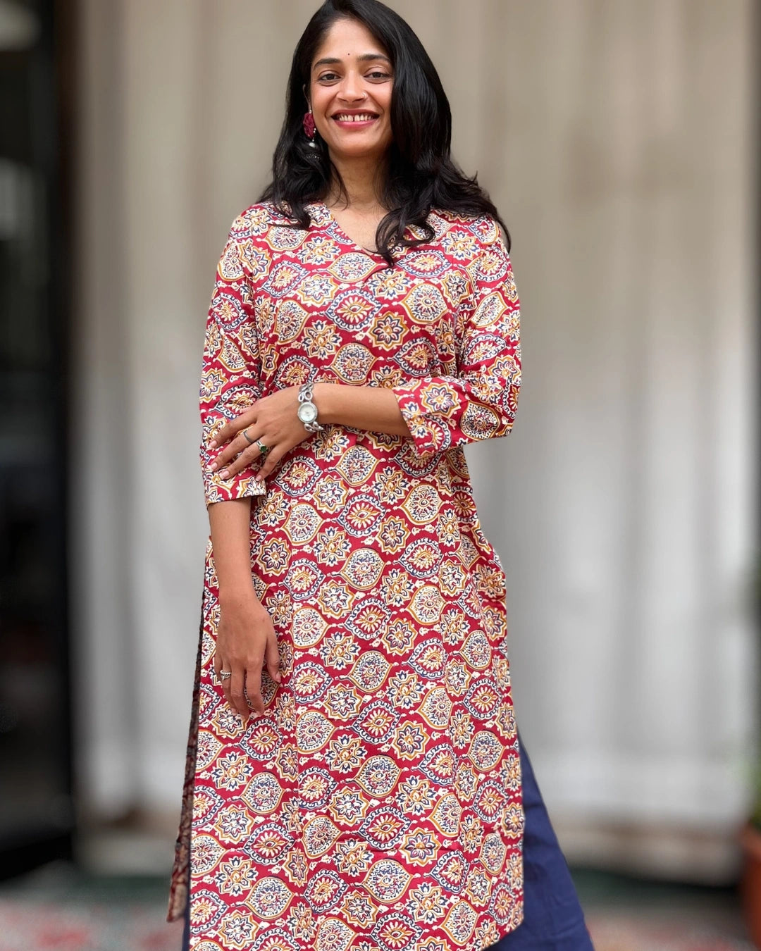 Radha Red Cotton Straight Kurta