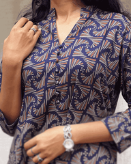 Rutvi Blue Cotton Straight Kurta