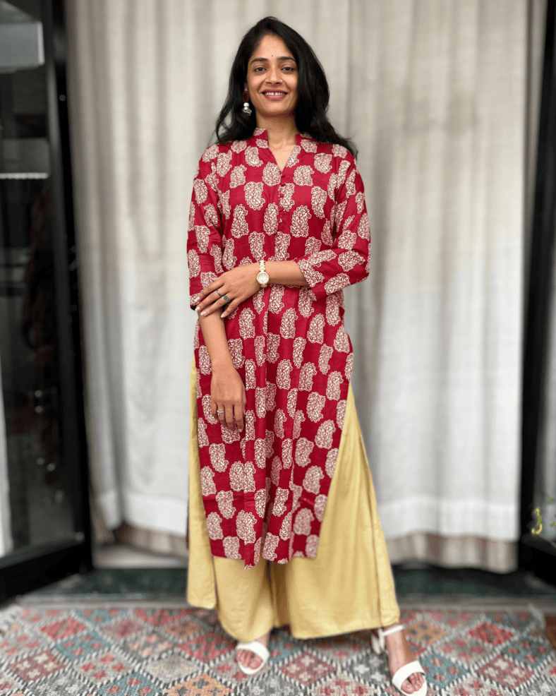 Rutvi Maroon Cotton Straight Kurta