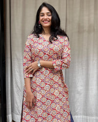 Radha Red Cotton Straight Kurta