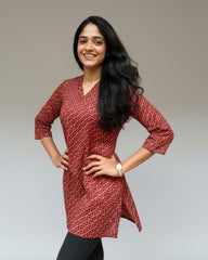 Girija Red Cotton Short Top Kurti