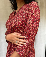 Girija Red Cotton Short Top Kurti