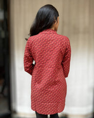 Girija Red Cotton Short Top Kurti