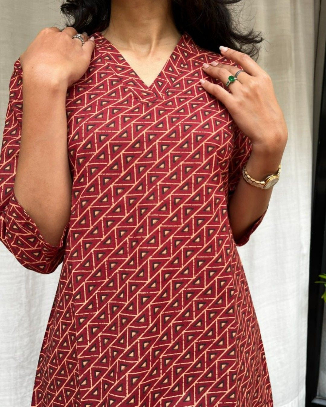 red cotton short top kurti    
