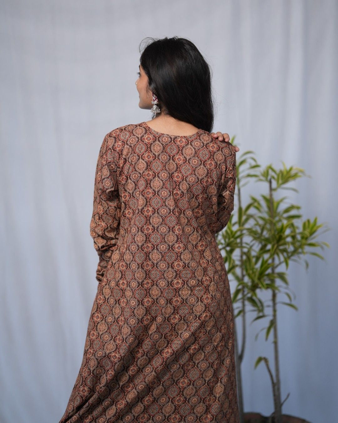 cotton brown chudi sleeves aline kurta   