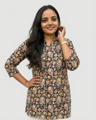Devki Black Cotton Short Top Kurti