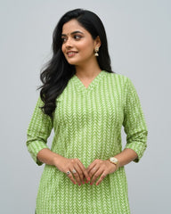 Girija Green Cotton Short Top Kurti
