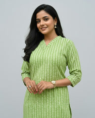 Girija Green Cotton Short Top Kurti