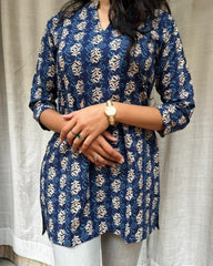 Kiara Blue Cotton Short Top Kurti