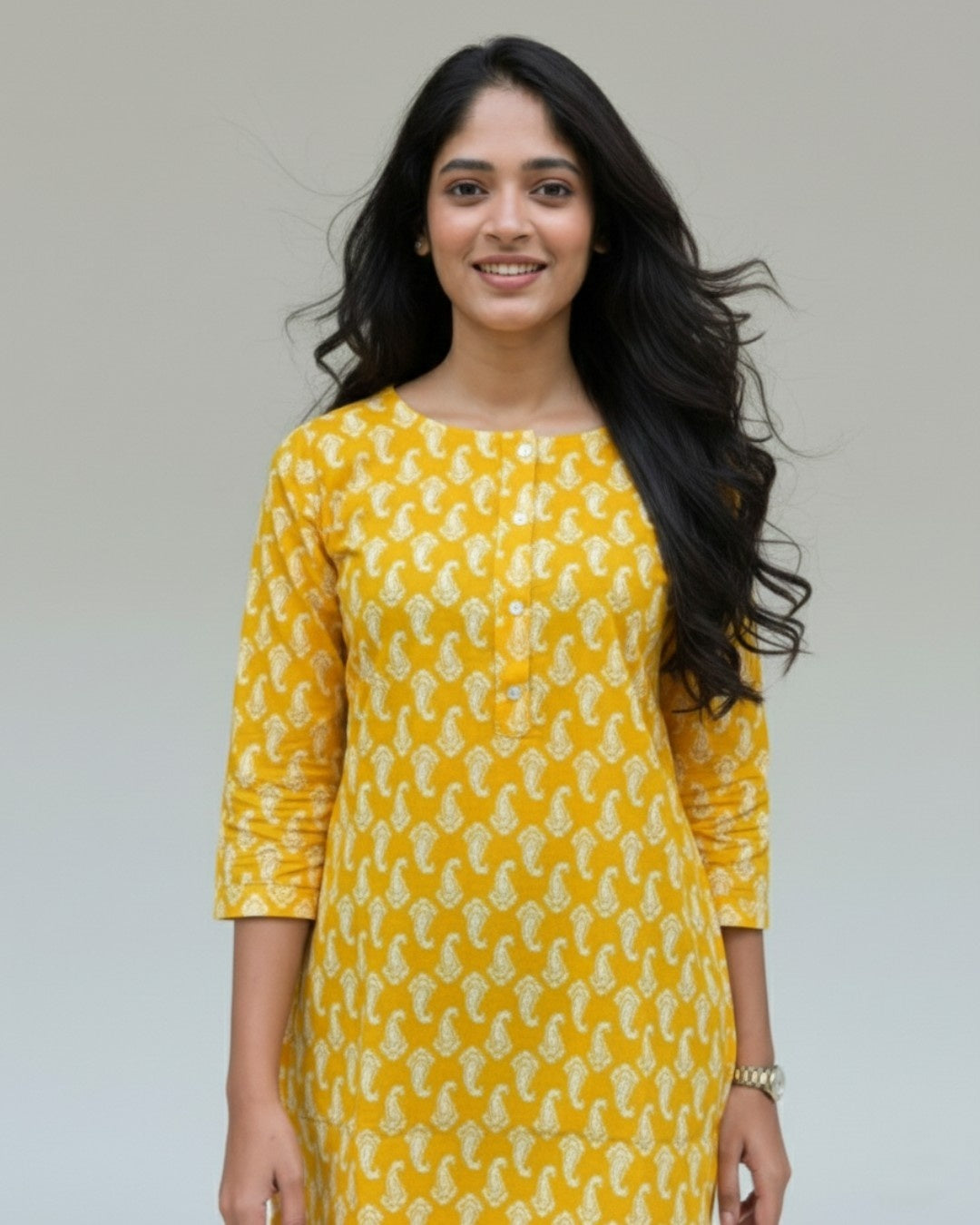 yellow cotton short top kurti    