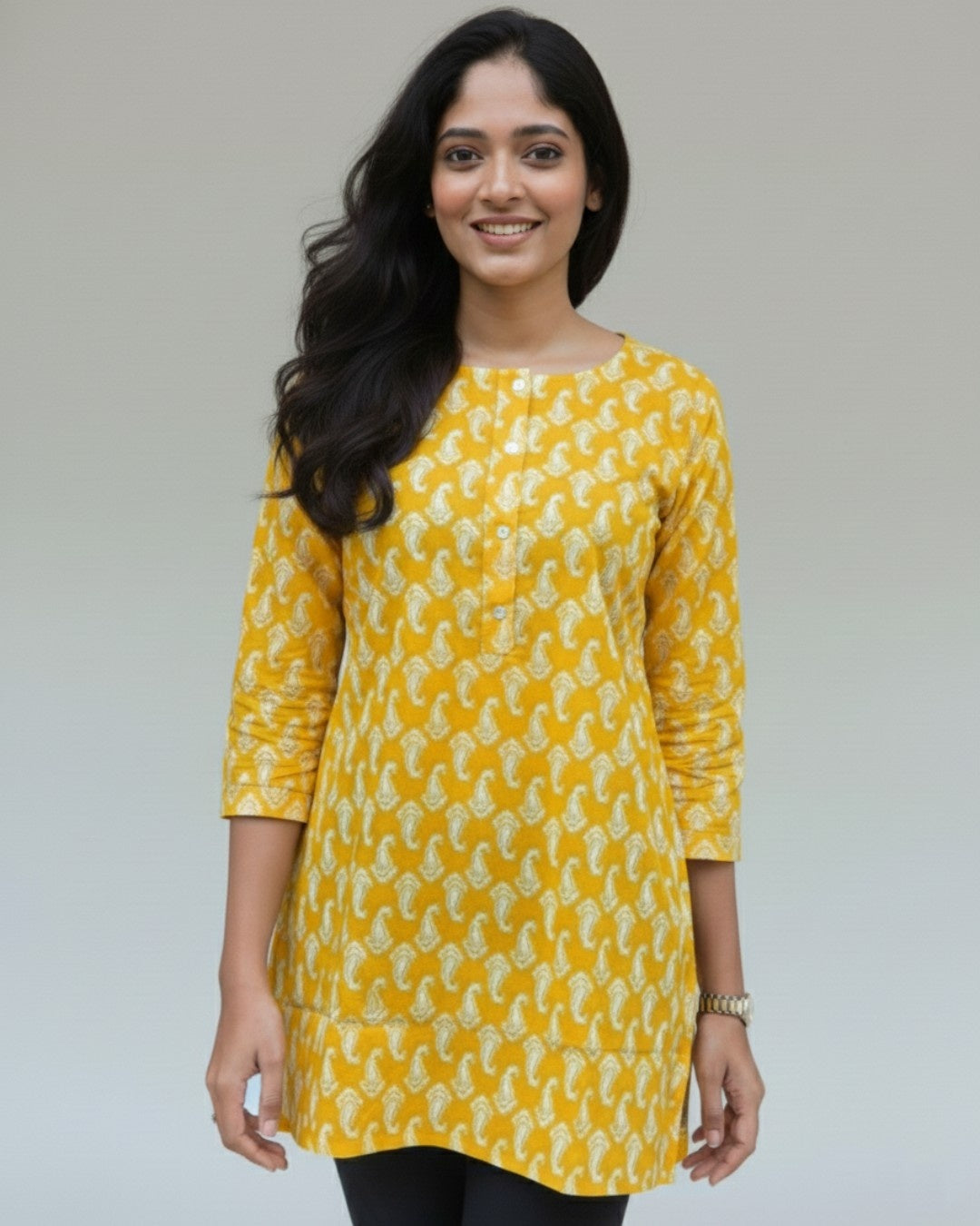 yellow cotton short top kurti    