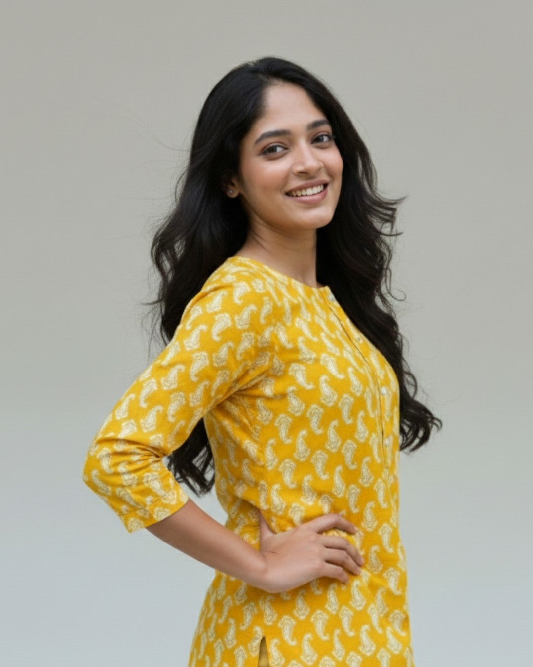 yellow cotton short top kurti    