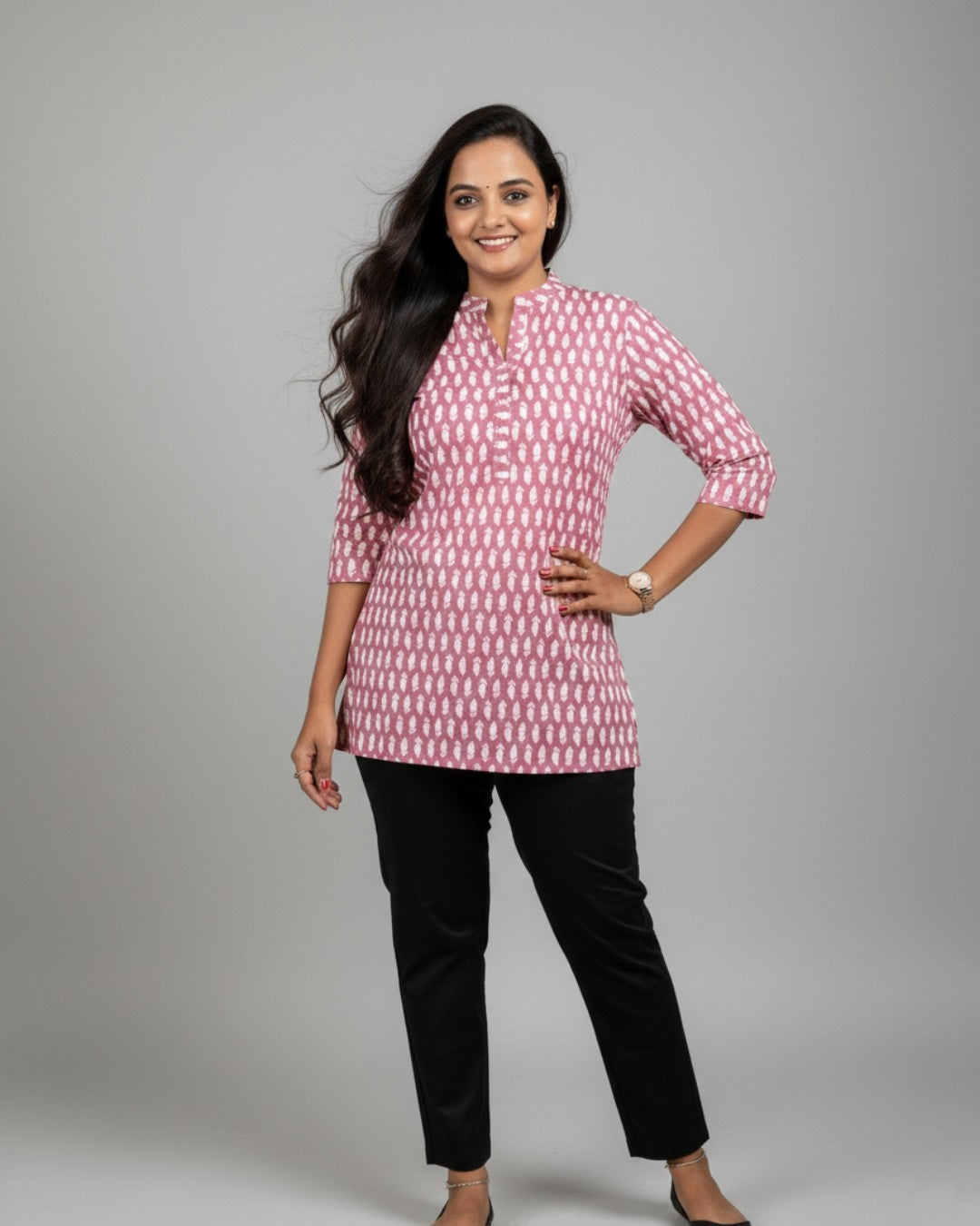 pink cotton short top kurti    