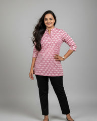 Sakti Pink Cotton Short Top Kurti