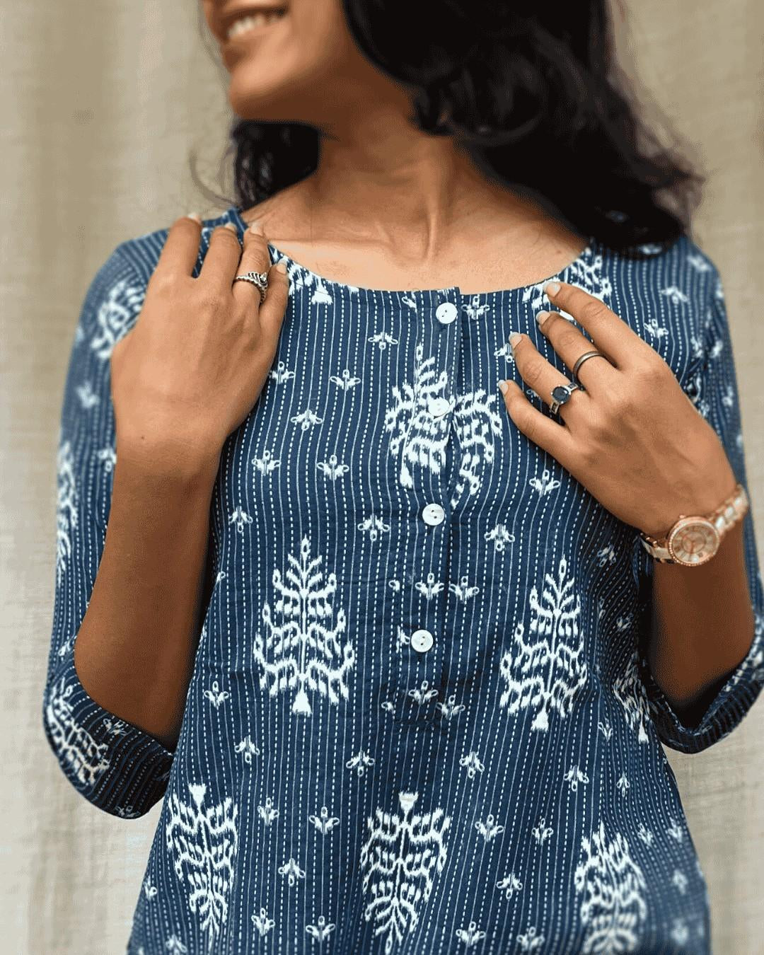 blue cotton short top kurti    
