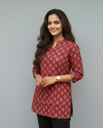 red cotton short top kurti    