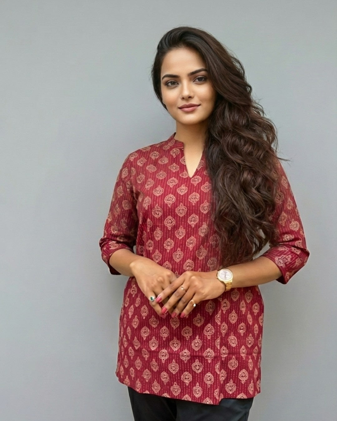 red cotton short top kurti    