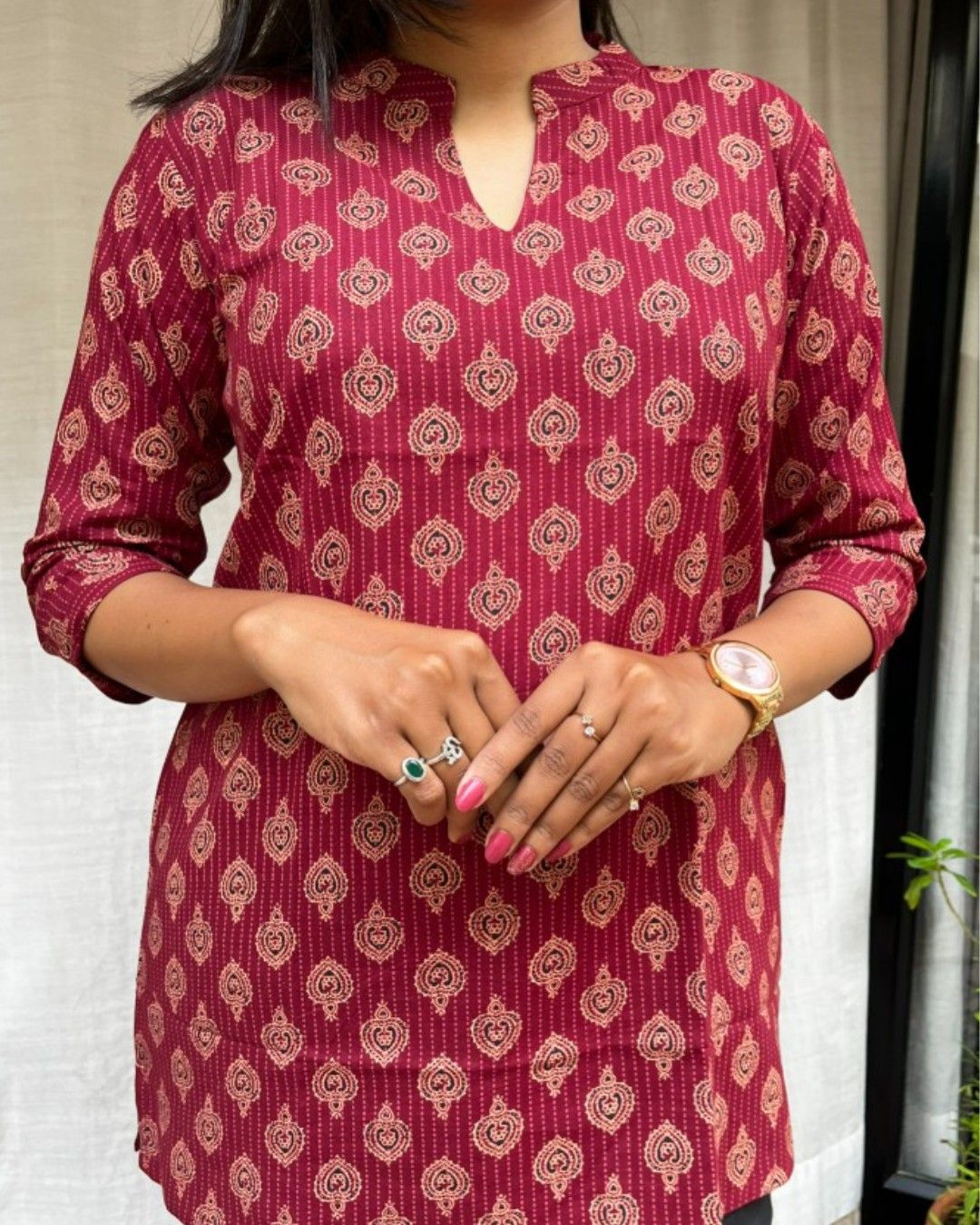red cotton short top kurti    