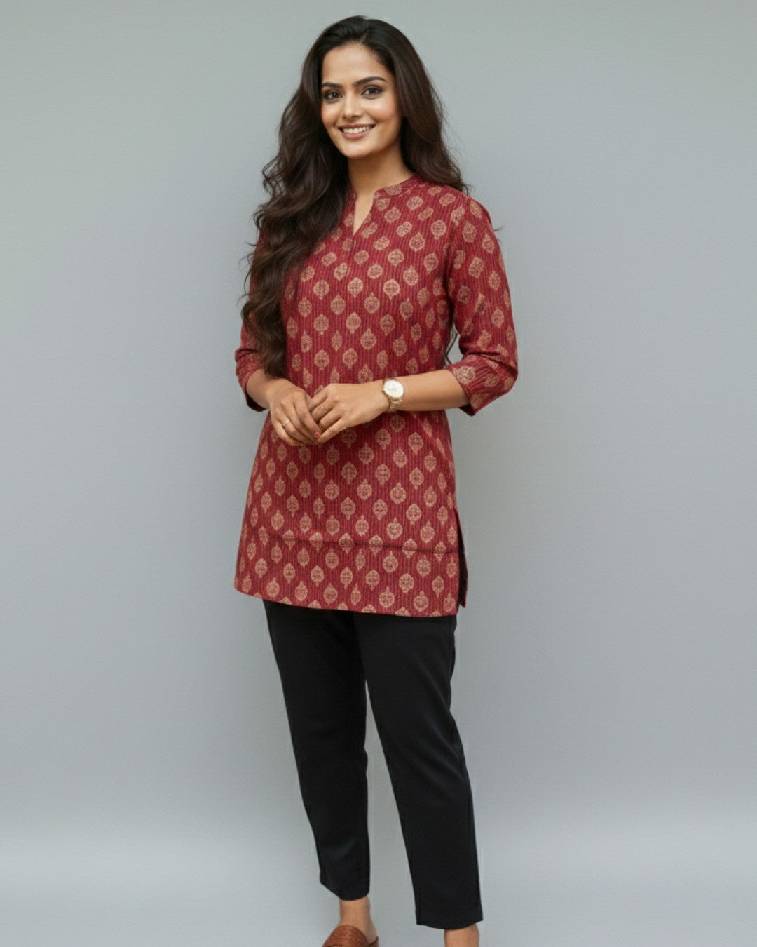 red cotton short top kurti    