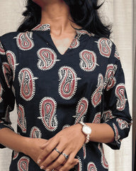 Kiara Black Cotton Short Top Kurti