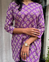Devki Purple Cotton Short Top Kurti