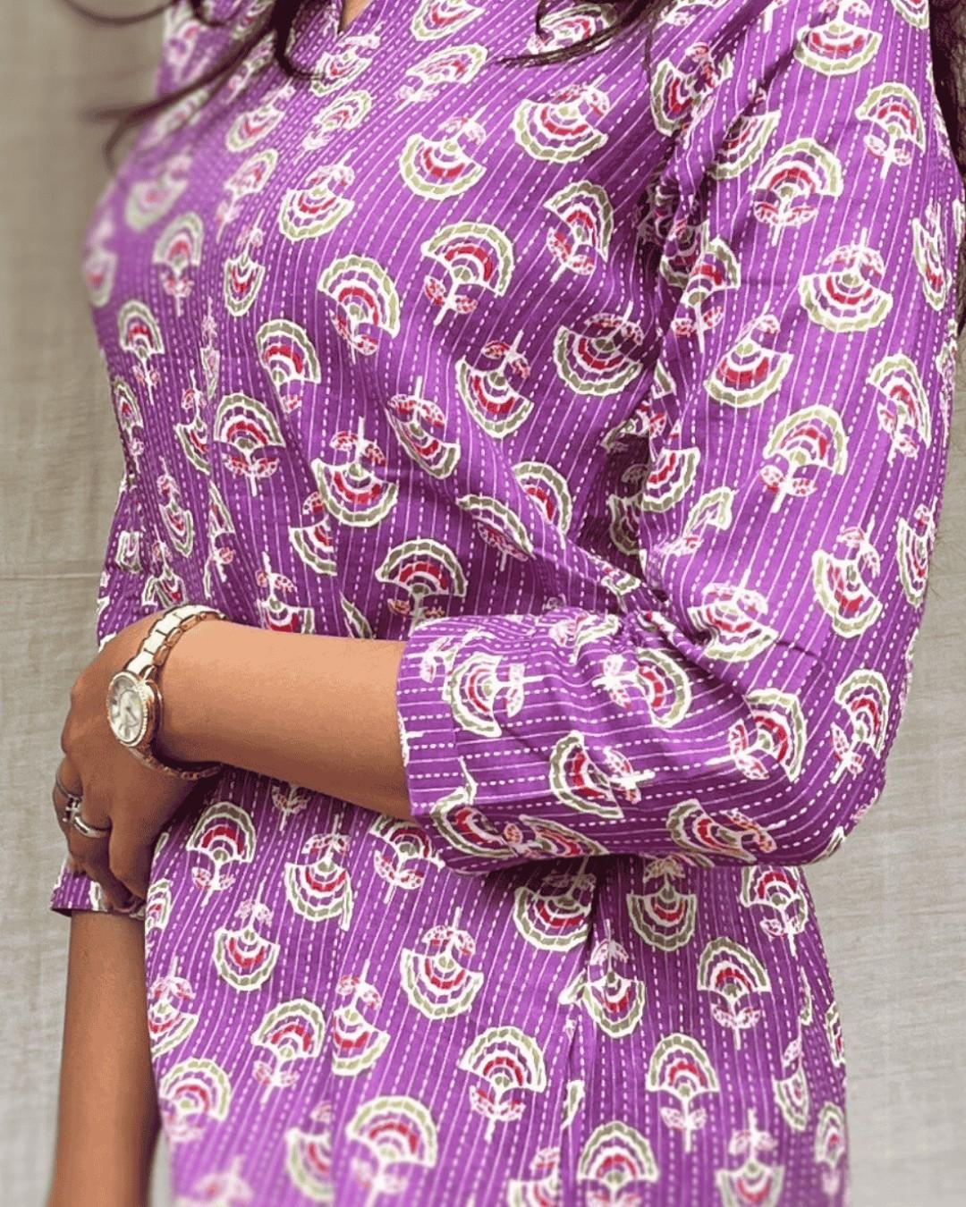 purple cotton short top kurti    