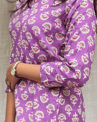 Devki Purple Cotton Short Top Kurti