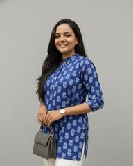Sakti Blue Cotton Short Top Kurti