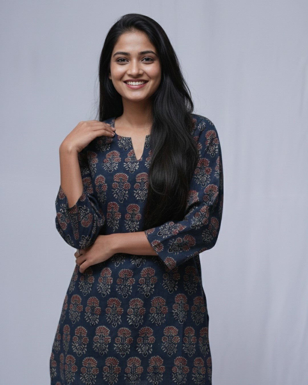 Lakshmi Ajrakh Cotton Blue Straight Short Top Kurti