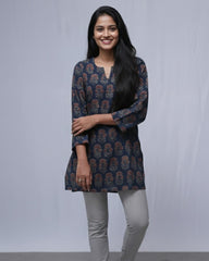Lakshmi Ajrakh Cotton Blue Straight Short Top Kurti
