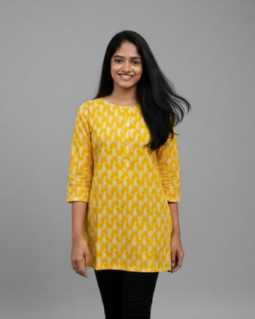 yellow cotton short top kurti    