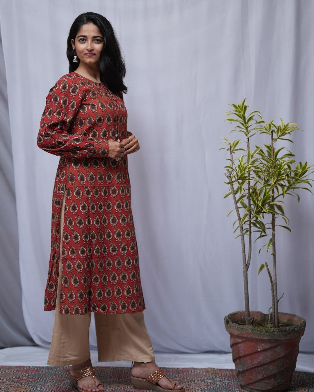 bagru cotton red straight kurta    