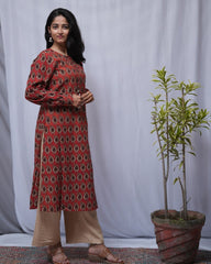 Rea Bagru Cotton Red Straight Kurta