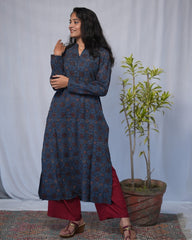 ajrakh cotton blue straight kurta    