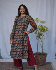bagru cotton black straight kurta    