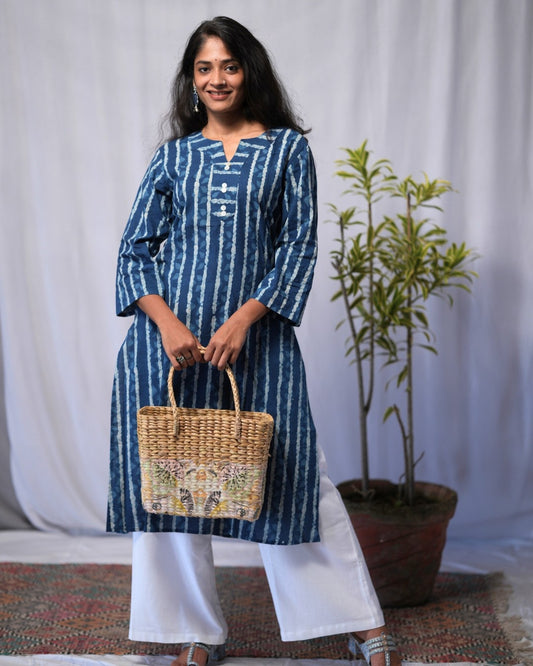 indigo cotton straight kurta     