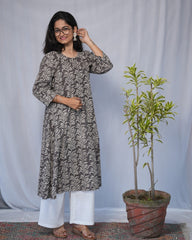 bagru cotton grey aline kurta    