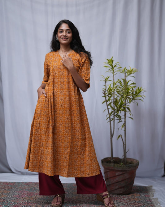cotton yellow aline kurta     