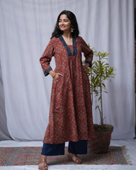 Devki Ajrakh Cotton Maroon Aline Kurta
