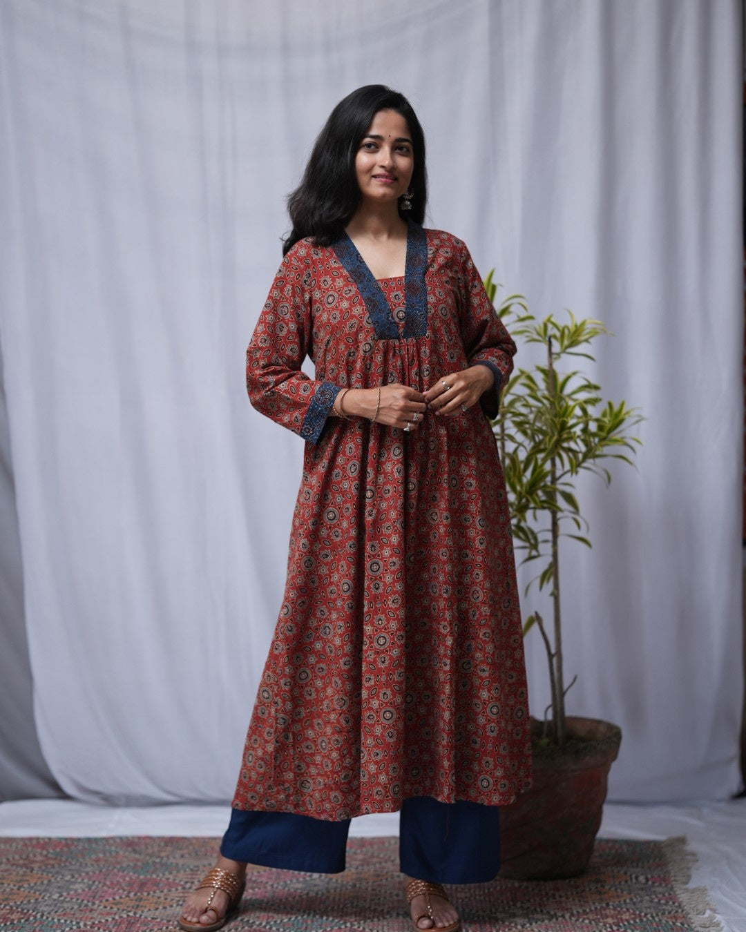Devki Ajrakh Cotton Maroon Aline Kurta