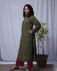Vanya Ajrakh Cotton Green Straight Kurta