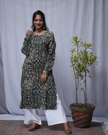 cotton black straight kurta     