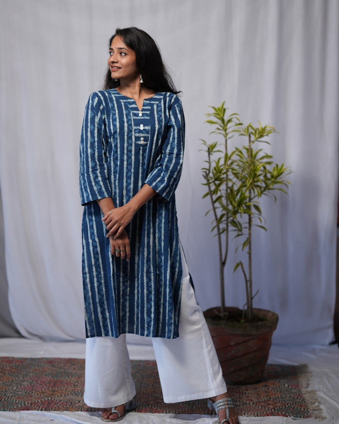 indigo cotton straight kurta     