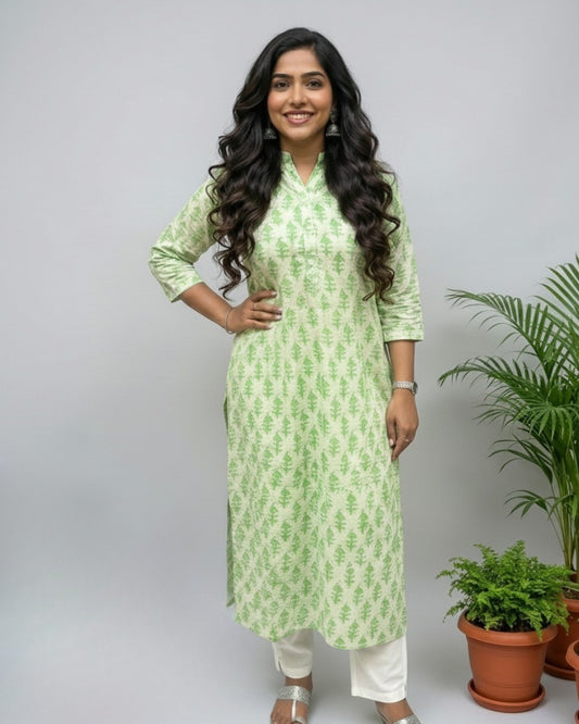 green cotton straight kurta     